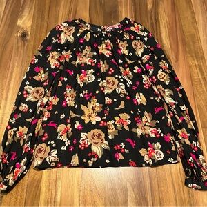 KATE SPADE Floral Silk Long Sleeve Top